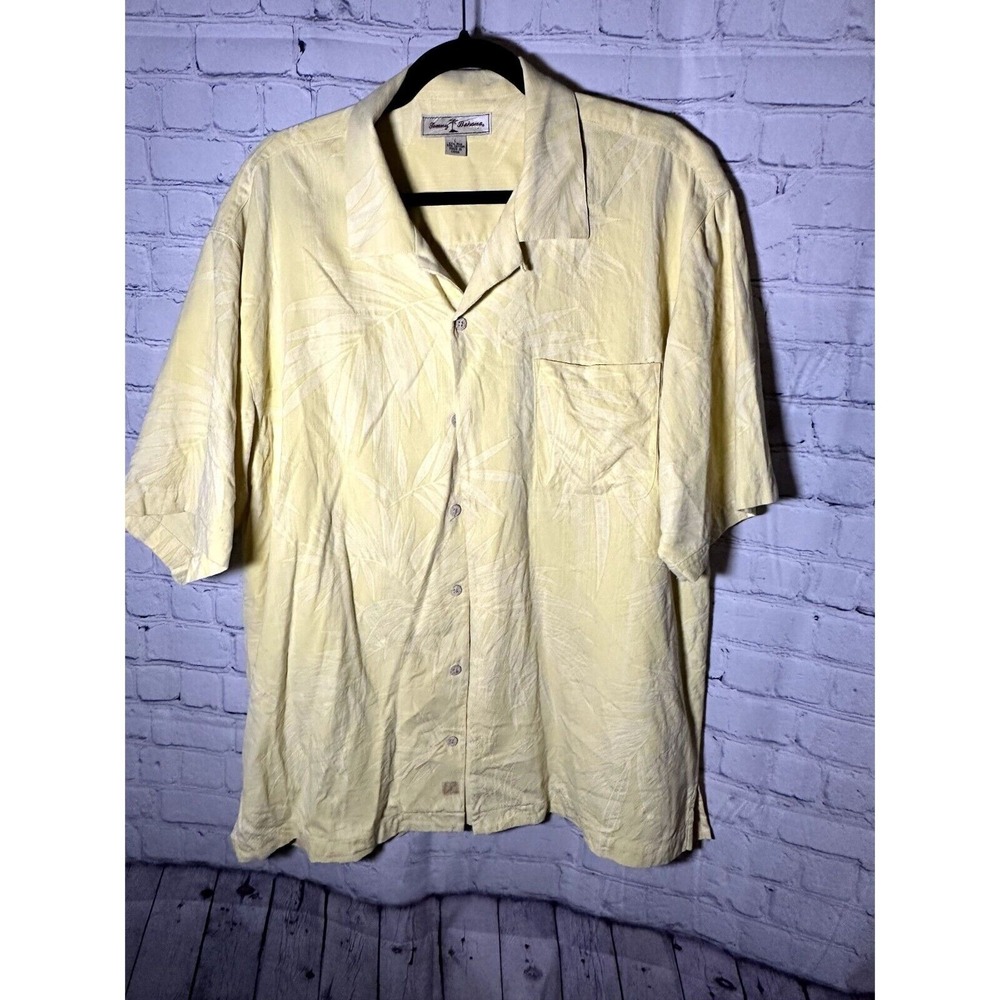 TOMMY BAHAMA MENS LIGHT YELLOW SHORT SLEEVE BUTTON FRONT SILK BLEND SHIRT (L) B-
